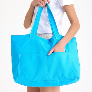 Blue Large Canvas Tote Bag | Canvas Bag With 4 Pocket, Extra Large Tote, Oversize Tote Bag, Beach Bag, Extra Large Bag For Summer