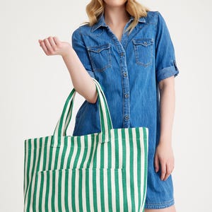 Green Large Tote Bag | Cotton Beach Bag, Extra Large Tote, Oversize Tote Bag, Beach Bag, Extra Large Bag For Summer And Beach
