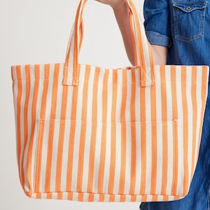 Orange Large Tote Bag | Cotton Beach Bag, Extra Large Tote, Oversize Tote Bag, Beach Bag, Extra Large Bag For Summer And Beach