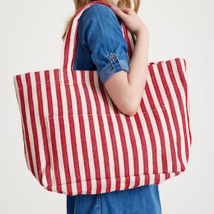 Red Large Canvas Tote Bag | Canvas Beach Bag, Cotton Canvas,Extra Large Tote, Oversize Tote Bag, Beach Bag, Extra Large Bag For Summer