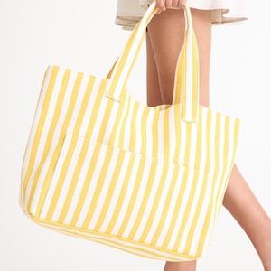 Yellow Large Tote Bag | Cotton Beach Bag, Cotton Tote,Extra Large Tote, Oversize Tote Bag, Beach Bag, Extra Large Bag For Summer
