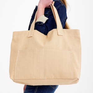 Beige Canvas Tote Beach Bag | Extra Large Tote Bag, Canvas Bag With 4 Pockets, Oversize Tote, Extra Large Bag For Summer, Beach Bag