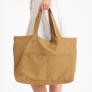 Brown Large Canvas Tote Bag | Canvas Bag With 4 Pocket, Extra Large Tote, Oversize Tote Bag, Beach Bag, Extra Large Bag For Summer