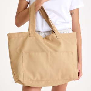 Cream Large Canvas Tote Bag | Canvas Bag With 4 Pocket, Extra Large Tote, Oversize Tote Bag, Beach Bag, Extra Large Bag For Summer