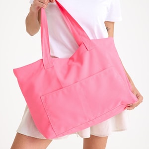 Pink Large Canvas Tote Bag | Canvas Bag With 4 Pocket, Extra Large Tote, Oversize Tote Bag, Beach Bag, Extra Large Bag For Summer