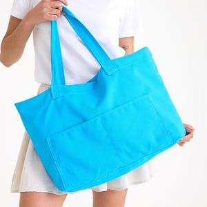 Oversize Blue Tote Bag | Large Canvas Tote Bag, Extra Large Tote, Canvas Bag With 4 Pocket, Extra Large Bag For Summer, Beach Bag