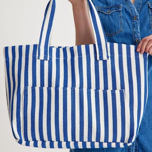 Blue Large Tote Bag | Cotton Beach Bag, Cotton Tote,Extra Large Tote, Oversize Tote Bag, Beach Bag, Extra Large Bag For Summer