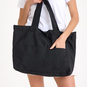 Black Large Canvas Tote Bag | Canvas Bag With 4 Pocket, Extra Large Tote, Oversize Tote Bag, Beach Bag, Extra Large Bag For Summer