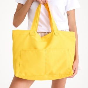 Yellow Large Canvas Tote Bag | Canvas Bag With 4 Pocket, Extra Large Tote, Oversize Tote Bag, Beach Bag, Extra Large Bag For Summer