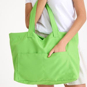 Green Large Canvas Tote Bag | Canvas Bag With 4 Pocket, Extra Large Tote, Oversize Tote Bag, Beach Bag, Extra Large Bag For Summer