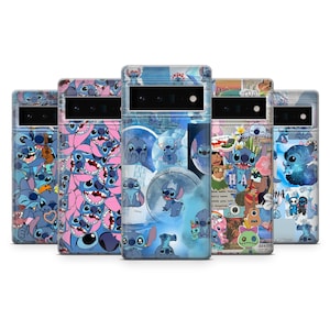 Funda de teléfono Stitch con diseño de extraterrestre azul para Google Pixel 9, 9A, 9Pro, 8A, 7A, 6, iPhone 16, 15, 14, 13, Samsung S25, S24, S23, A16, A25