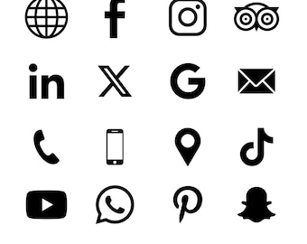 Black Social Media Icons Transparent Background: 16 PNG SVG Files (Digital Download)