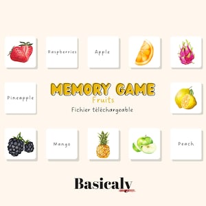 Jeu de Memory fruits en anglais - 31 cartes fruits pour approfondir - fichier PDF à imprimer