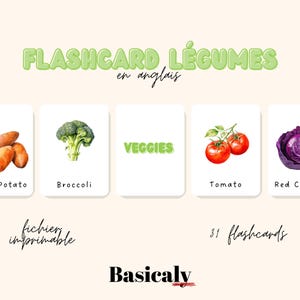 Flashcards légumes en anglais - 31 flashcards légumes en minuscules et en capitales pour apprendre - fichier PDF à imprimer ou pour TBI