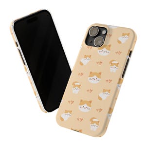 Funda para teléfono con diseño de gato: gatito naranja kawaii con corazones