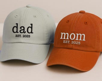 Embroidered Custom Text Dad & Mama Baseball Caps, Personalized EST Year, Father's Day Gifts, Vintage Trucker Hat, Gift For New Dad  Mom