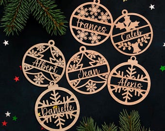 Personalized Christmas Ornament: Engraved Birch Plywood Snowflake