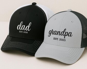 Custom Embroidered Trucker Hat: Personalized Dad Gift with EST Year