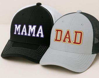 Embroidered Custom Text Baseball or Trucker Hat: Personalized Dad/Mama Gift