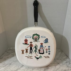 Sears VTG Cottage Berggren smaltato 8" padella padella Farmer Rooster Barn