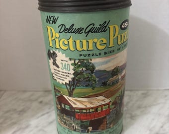 Vtg Series 203 Deluxe Guild Puzzle d'images « Le printemps à la ferme » 340 pièces