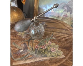 Atomizador de perfume de vidrio vintage con botella acanalada, bombilla de goma gris, ¡sprays decorativos para tocador!