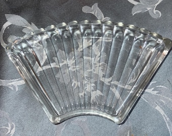 Plato giratorio de cristal transparente curvo Kromex vintage, repuesto para bandeja de aperitivos, estilo Art Déco.