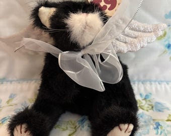 TY Beanie Baby "Purrcy" the Cat Black White Tag Retired, Rare Angel Wings Halo