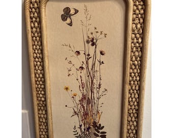 Quadro vintage Boho con farfalle e fiori, decorazione 1976, stile cottage, vimini sintetico, rattan