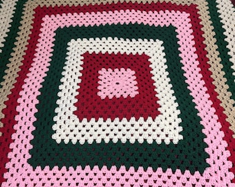 Handgemaakte gehaakte Afghaanse deken 52 x 62 veelkleurig Grandma Core