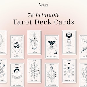 Tarot Cards Printable, Mystical Celestial Design, Line Art Tarot Deck Major & Minor Arcana, Modern Witch Digital Downloads, Grimoire Gifts