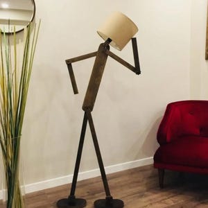 Handmade Wooden Human Figure Floor Lamp | Adjustable Modern Lighting