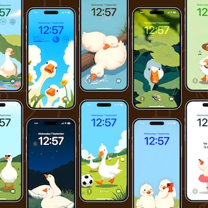 Bundle of 50 Packs of 4K Phone Lock Screen Wallpapers | Cute Goose Phone Lockscreen, Animal Phone Background, Whimsical Cartoon Goose Art