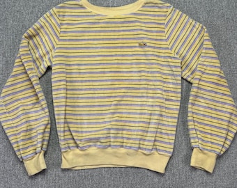 vintage Haymaker Lacoste - Sweat-shirt en velours à rayures jaunes pastel SZ Small