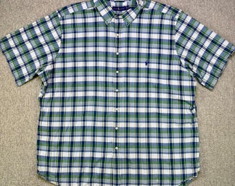 Ralph Lauren Bleeding Madras Skjorta Herr 3XL Tall Grön Blå Rutig Kortärmad