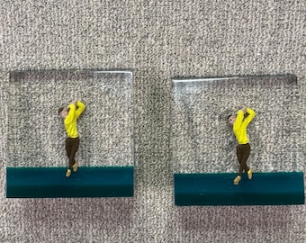 Sujetalibros vintage de estilo MCM de Lucite con diseño de golf, par, fabricados en Canadá, resina, figura de golfista en 3D.