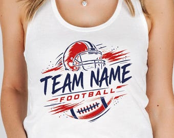 Camiseta sin mangas con mascota de fútbol personalizada, camisetas cortas con espíritu futbolístico, camisetas sin mangas estilo nadador con nombre y número del equipo.