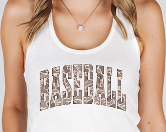 Camo Baseball Tank Top, Camouflage Baseball Varsity Crop Top, Game Day Baseball Racerback Tank Top