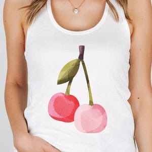 Cherry Tank Top,  Cherry Coquette  Tank Top, Watercolor Cherries Tshirt, Cherry Graphic Tank Top, Cherries Tank Top, Cherry Lover Gift