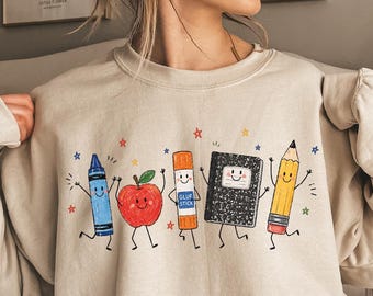 Sudadera con útiles escolares, suéter de regreso a clases, sudadera con capucha de cuaderno con diseño de crayón y Apple Pencil