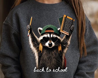 Sudadera de mapache para la vuelta al cole, suéter de material escolar, sudadera divertida para profesores.