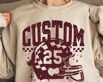 Custom Football Mascot Sweatshirt, Checkered Football Helmet Sweater, Touchdown Season Hoodie