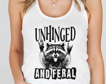 Camiseta de tirantes con mapache desquiciado y salvaje, top corto sarcástico sobre salud mental, camiseta de tirantes con espalda nadadora y divertida con mapache con mano mecedora