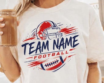 Camiseta personalizada con la mascota del equipo de fútbol, camiseta Comfort Colors Football Spirit, camiseta con el nombre y el número del equipo.