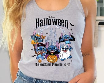 Camiseta sin mangas estilo racerback de Stitch para Halloween, CropTop del lugar más espeluznante de la Tierra, Camisetas sin mangas de Stitch Ghost