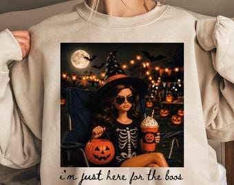 Sudadera divertida con cara de muñeca para Halloween, Sudadera "Just Here For The Boos", Sudadera con capucha de humor de Halloween