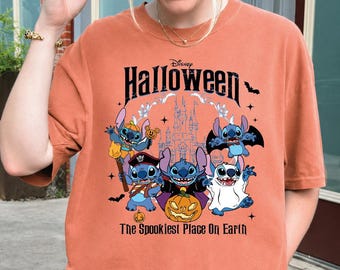 Camiseta de Stitch para Halloween, camiseta Comfort Colors "El lugar más espeluznante de la Tierra", camiseta de Stitch Ghost