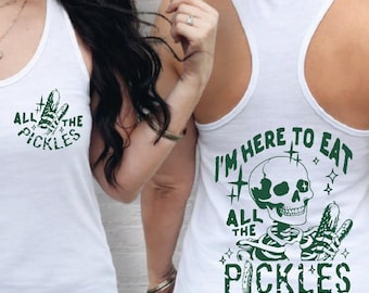 I Am Here To Eat All The Pickles Tank Top, Funny Pickle Lover Crop Top, Sarcastic Skeleton Pickle Racerback Tank Top, BP