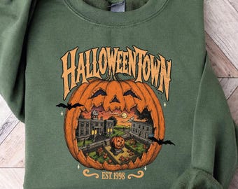 Sudadera vintage de Halloweentown, suéter de pueblo de calabazas, sudadera con capucha de la temporada espeluznante