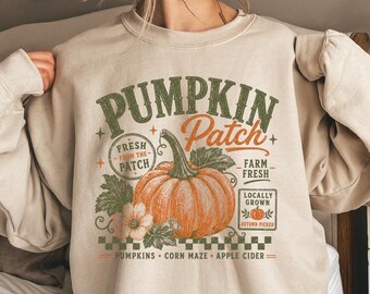 Sudadera retro con estampado de calabazas, suéter de temporada de calabazas, sudadera con capucha de Halloween